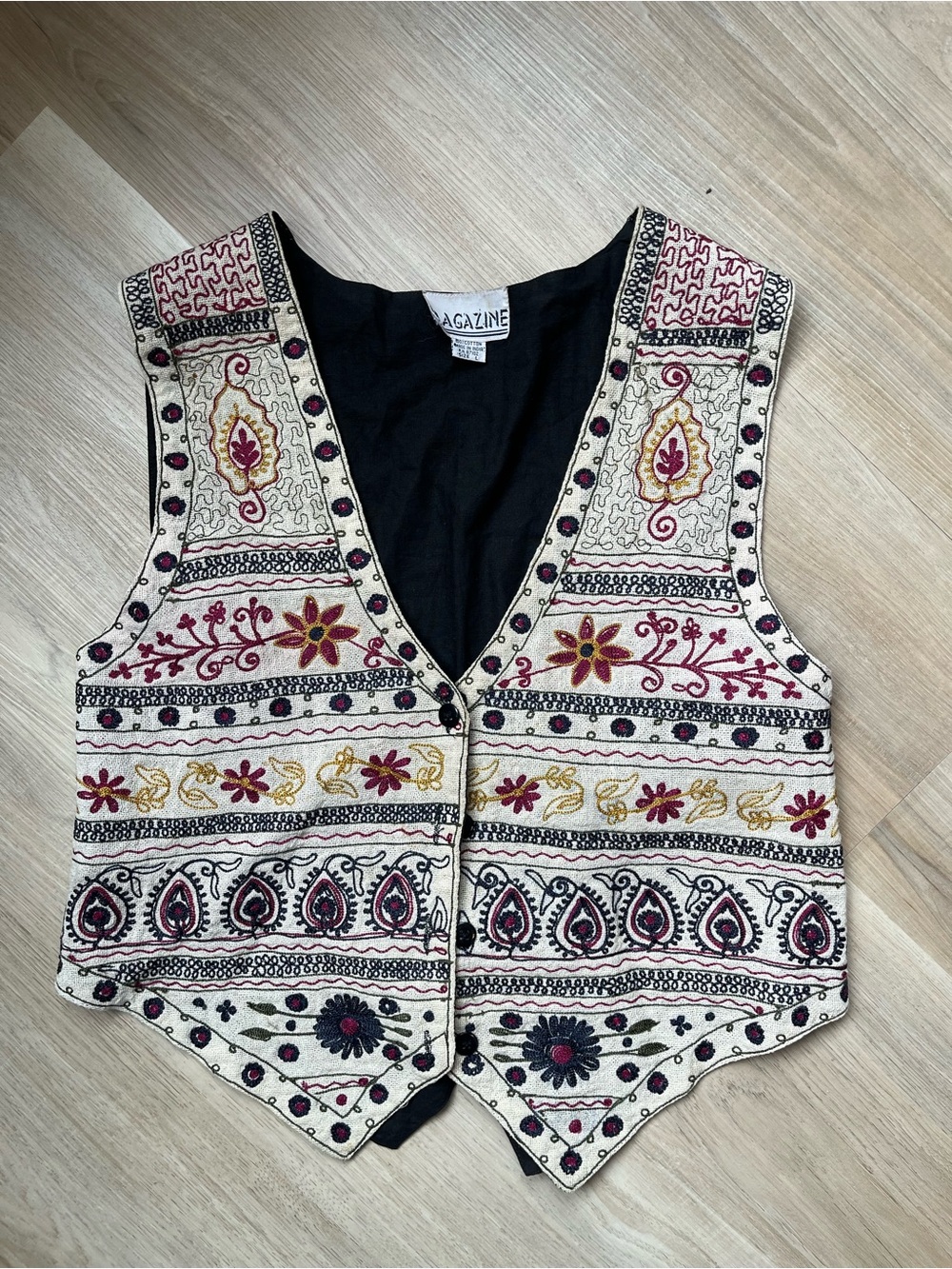 Women’s Vintage Embroidered Cream Multi-Color Women's Vest Size M